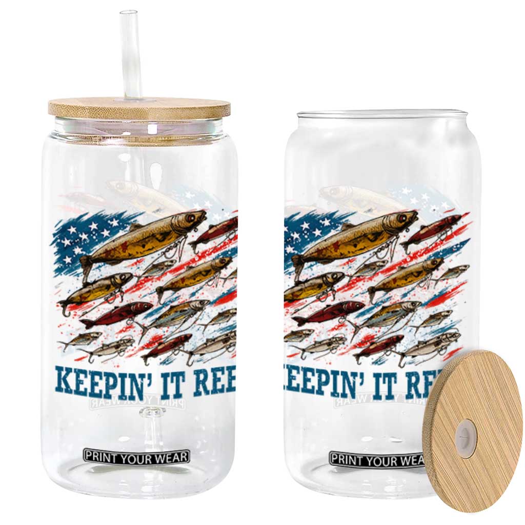 Funny Fisherman Keepin It Reel Glass Can Fishing Lure American Flag Bass Fishing TS11 Black Print Your Wear
