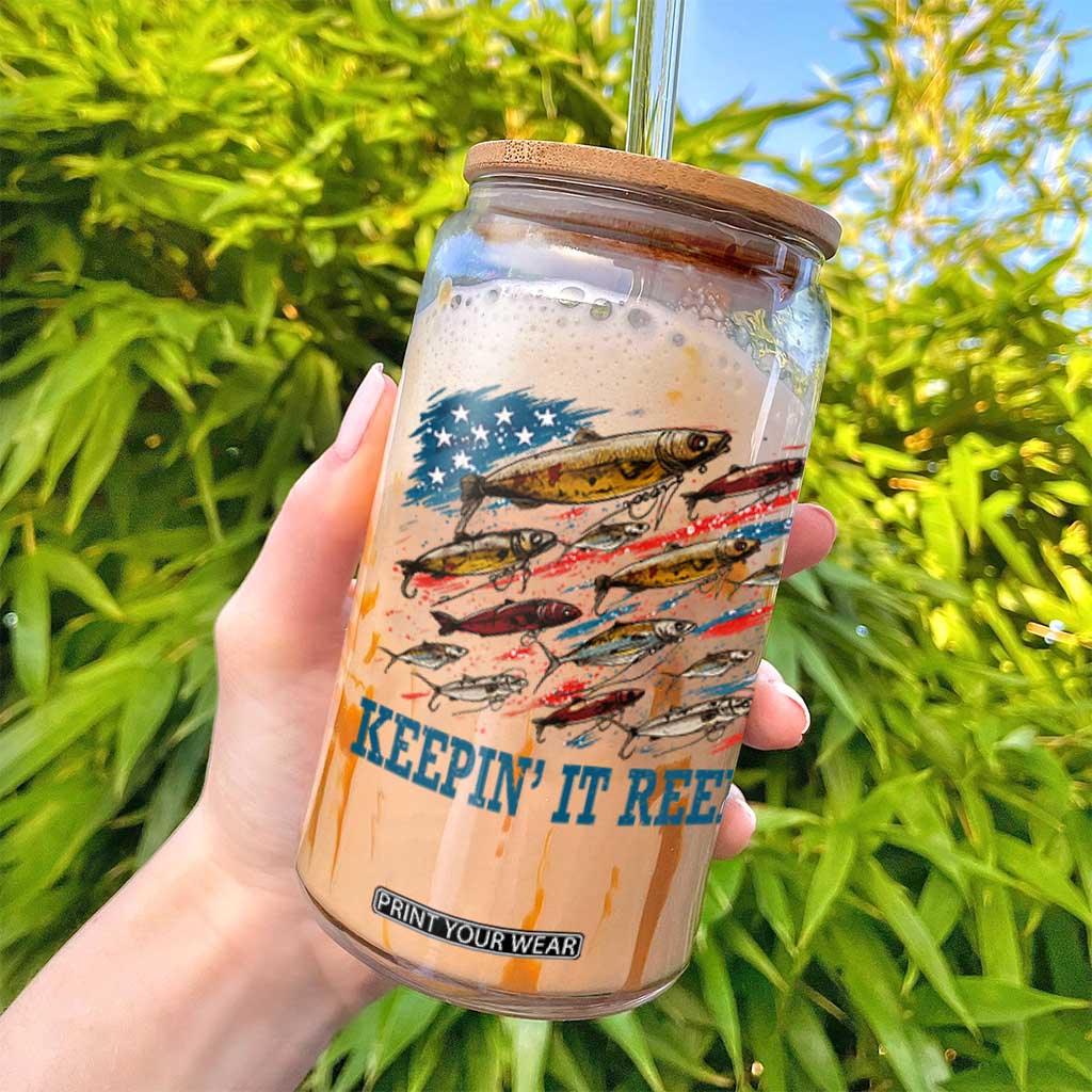 Funny Fisherman Keepin It Reel Glass Can Fishing Lure American Flag Bass Fishing TS11 Print Your Wear