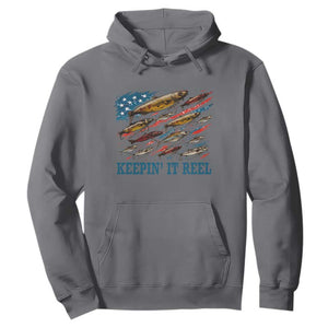 Funny Fisherman Keepin It Reel Hoodie Fishing Lure American Flag Bass Fishing TS11 Charcoal Print Your Wear