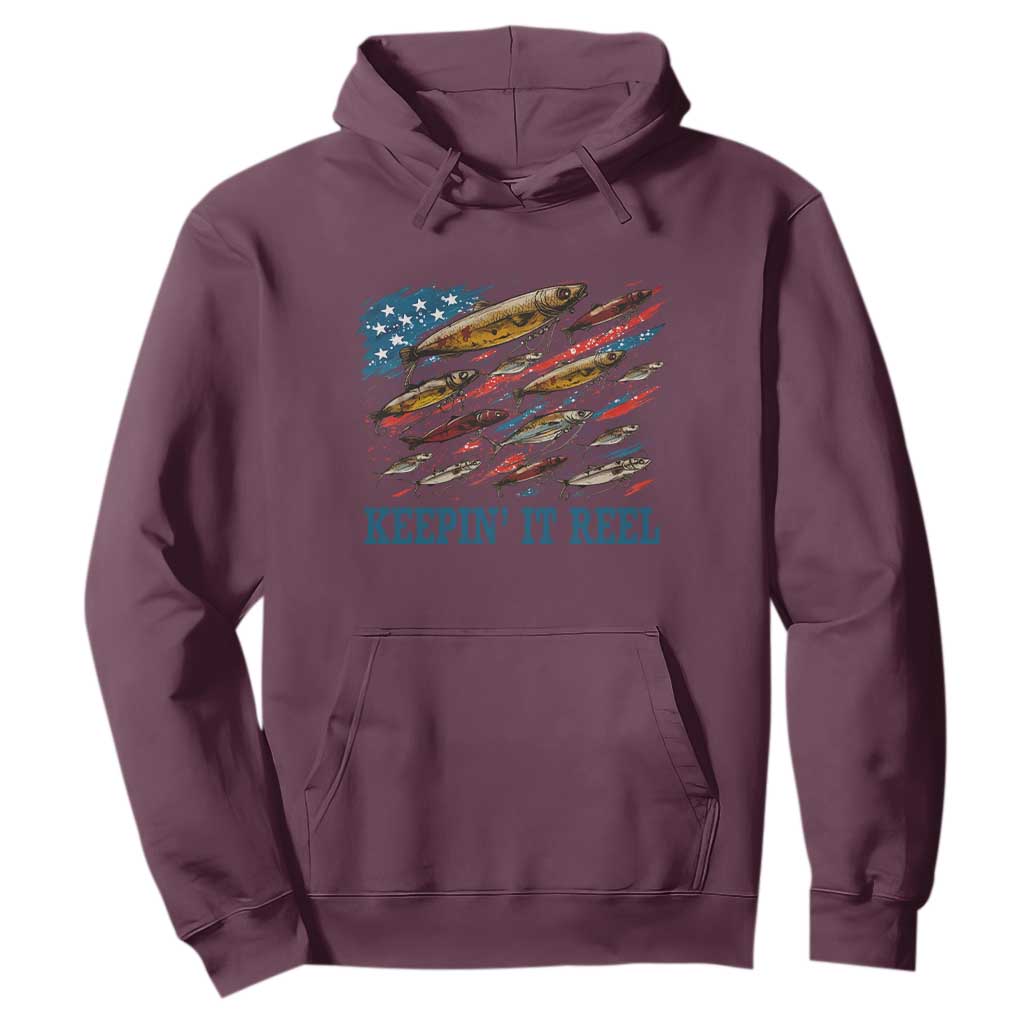 Funny Fisherman Keepin It Reel Hoodie Fishing Lure American Flag Bass Fishing TS11 Maroon Print Your Wear