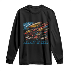 Funny Fisherman Keepin It Reel Long Sleeve Shirt Fishing Lure American Flag Bass Fishing TS11 Black Print Your Wear