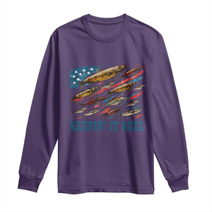 Funny Fisherman Keepin It Reel Long Sleeve Shirt Fishing Lure American Flag Bass Fishing TS11 Purple Print Your Wear