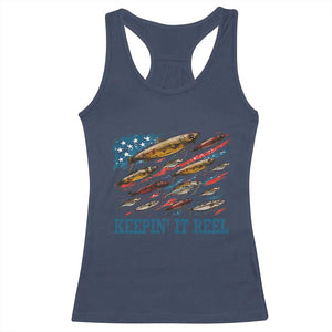 Funny Fisherman Keepin It Reel Racerback Tank Top Fishing Lure American Flag Bass Fishing TS11 Navy Print Your Wear