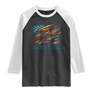 Funny Fisherman Keepin It Reel Raglan Shirt Fishing Lure American Flag Bass Fishing TS11 Black White Print Your Wear
