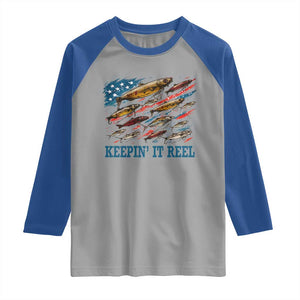 Funny Fisherman Keepin It Reel Raglan Shirt Fishing Lure American Flag Bass Fishing TS11 Sport Gray Royal Print Your Wear