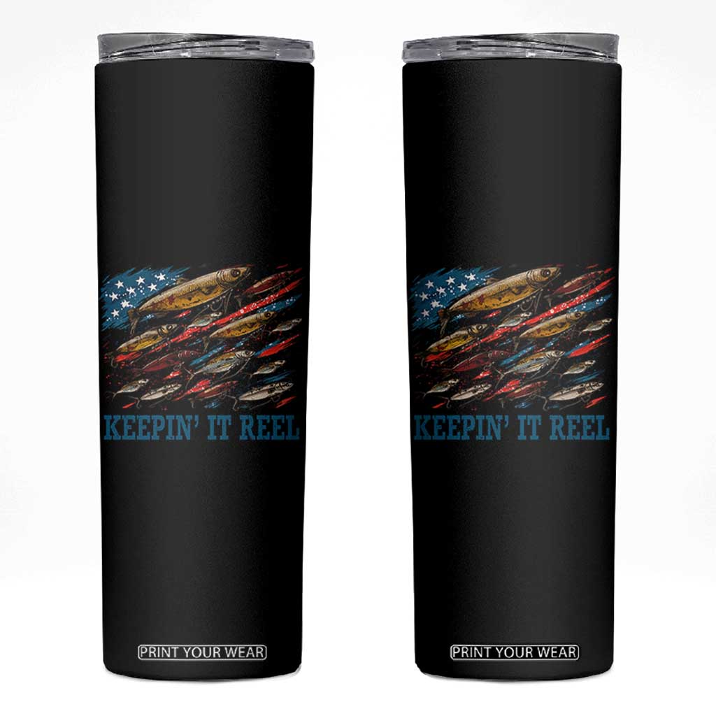 Funny Fisherman Keepin It Reel Skinny Tumbler Fishing Lure American Flag Bass Fishing TS11 Black Print Your Wear