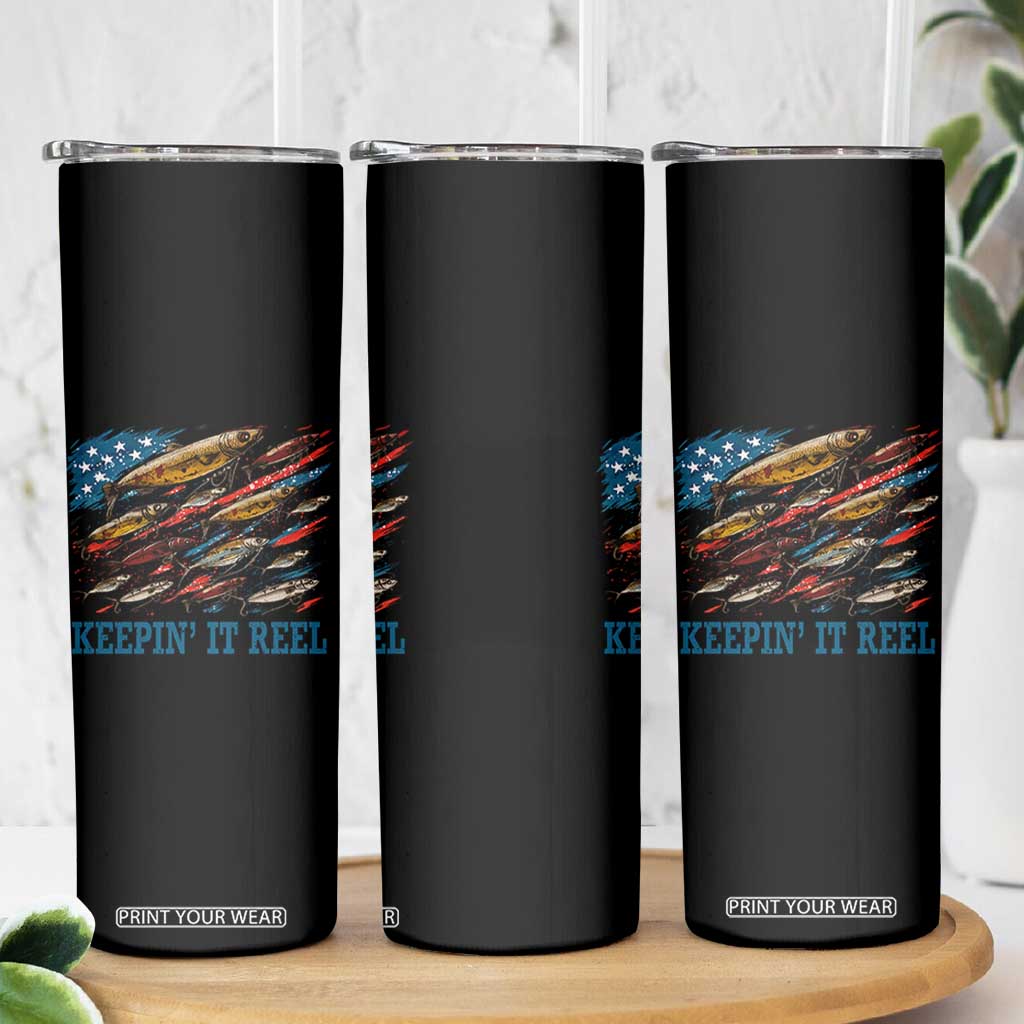 Funny Fisherman Keepin It Reel Skinny Tumbler Fishing Lure American Flag Bass Fishing TS11 Print Your Wear