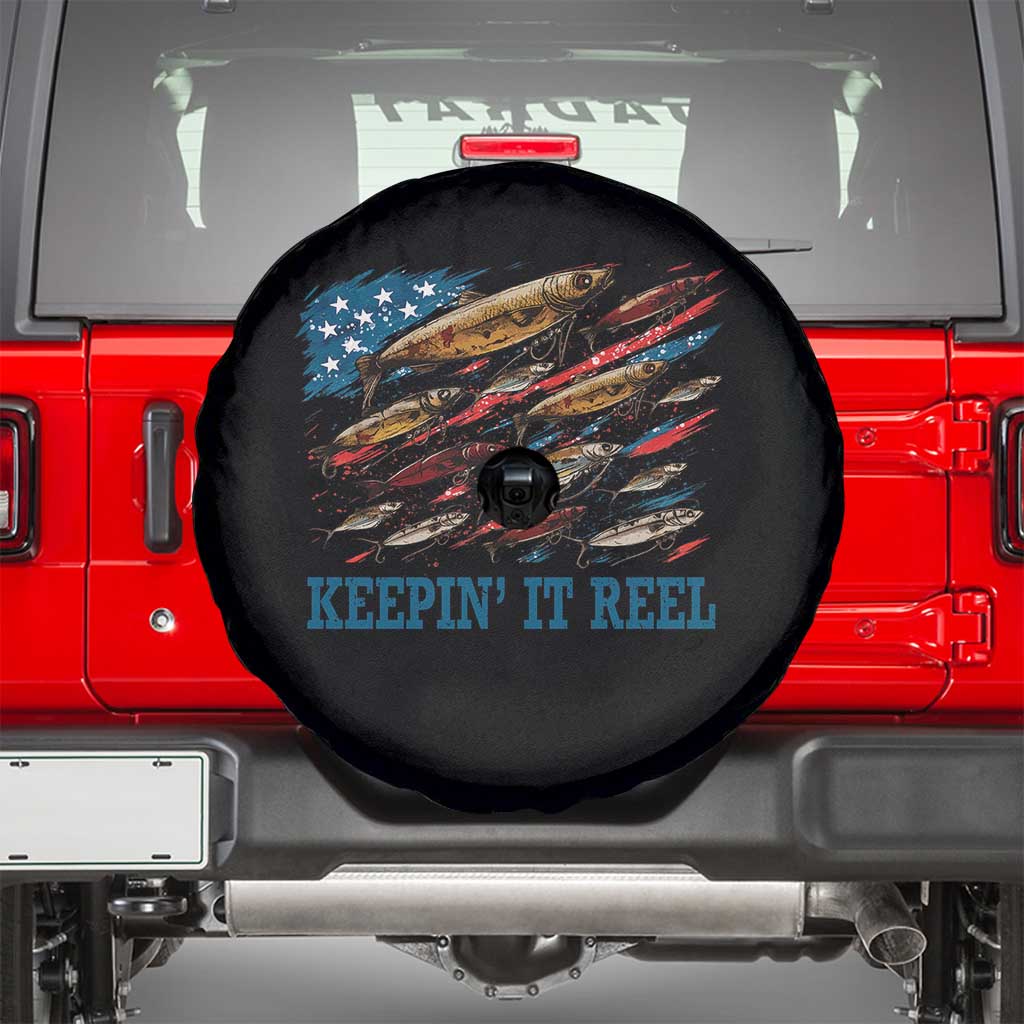 Funny Fisherman Keepin It Reel Spare Tire Cover Fishing Lure American Flag Bass Fishing TS11 Black Print Your Wear