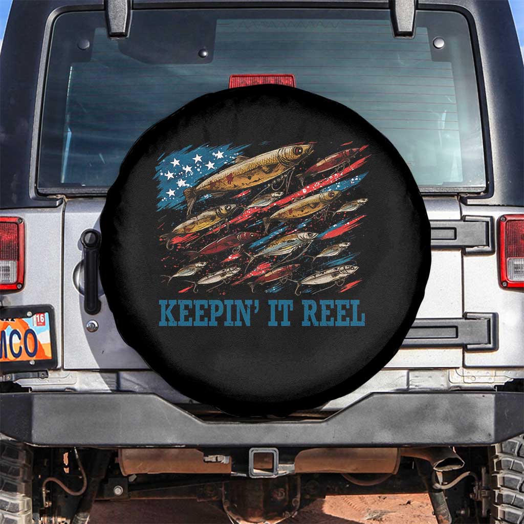 Funny Fisherman Keepin It Reel Spare Tire Cover Fishing Lure American Flag Bass Fishing TS11 No hole Black Print Your Wear