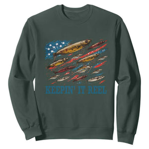 Funny Fisherman Keepin It Reel Sweatshirt Fishing Lure American Flag Bass Fishing TS11 Dark Forest Green Print Your Wear