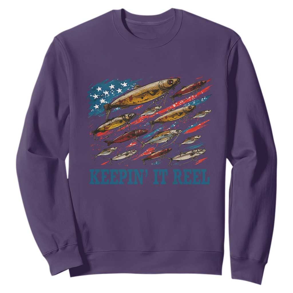 Funny Fisherman Keepin It Reel Sweatshirt Fishing Lure American Flag Bass Fishing TS11 Purple Print Your Wear