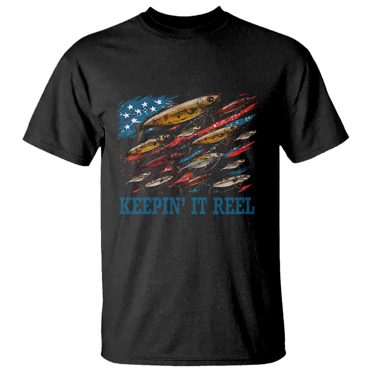 Funny Fisherman Keepin It Reel T Shirt Fishing Lure American Flag Bass Fishing TS11 Black Print Your Wear