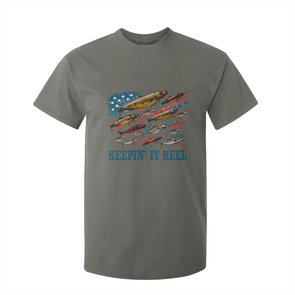 Funny Fisherman Keepin It Reel T Shirt For Kid Fishing Lure American Flag Bass Fishing TS11 Military Green Print Your Wear
