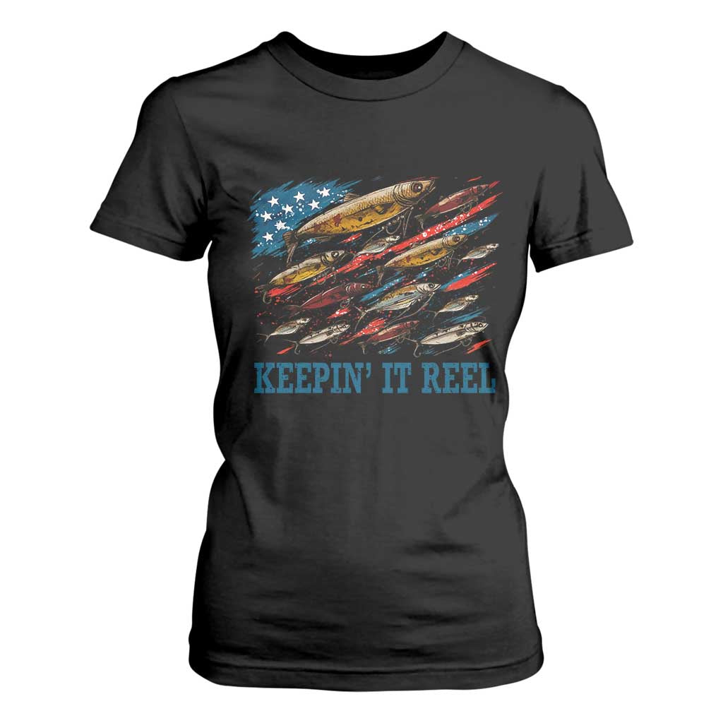Funny Fisherman Keepin It Reel T Shirt For Women Fishing Lure American Flag Bass Fishing TS11 Black Print Your Wear