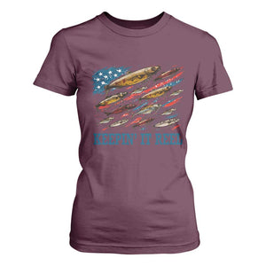Funny Fisherman Keepin It Reel T Shirt For Women Fishing Lure American Flag Bass Fishing TS11 Maroon Print Your Wear