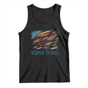 Funny Fisherman Keepin It Reel Tank Top Fishing Lure American Flag Bass Fishing TS11 Black Print Your Wear