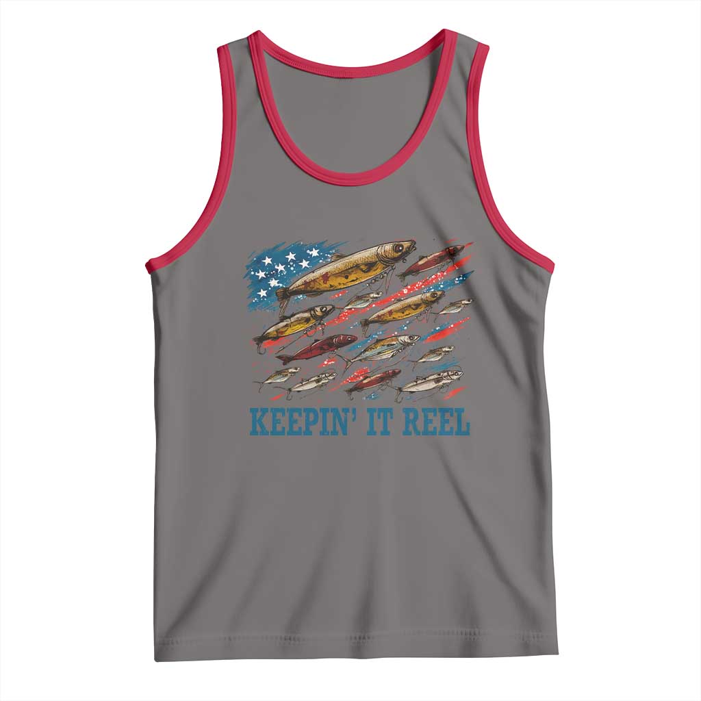 Funny Fisherman Keepin It Reel Tank Top Fishing Lure American Flag Bass Fishing TS11 Deep Heather Red Print Your Wear