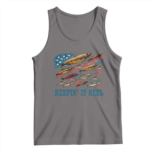 Funny Fisherman Keepin It Reel Tank Top Fishing Lure American Flag Bass Fishing TS11 Deep Heather Print Your Wear