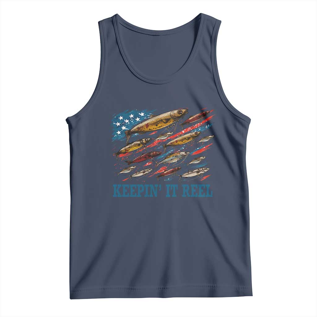 Funny Fisherman Keepin It Reel Tank Top Fishing Lure American Flag Bass Fishing TS11 Navy Print Your Wear