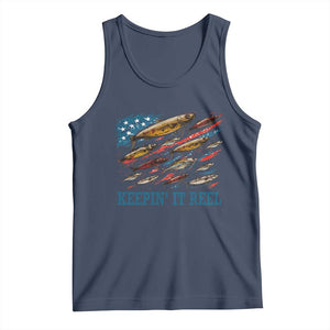 Funny Fisherman Keepin It Reel Tank Top Fishing Lure American Flag Bass Fishing TS11 Navy Print Your Wear