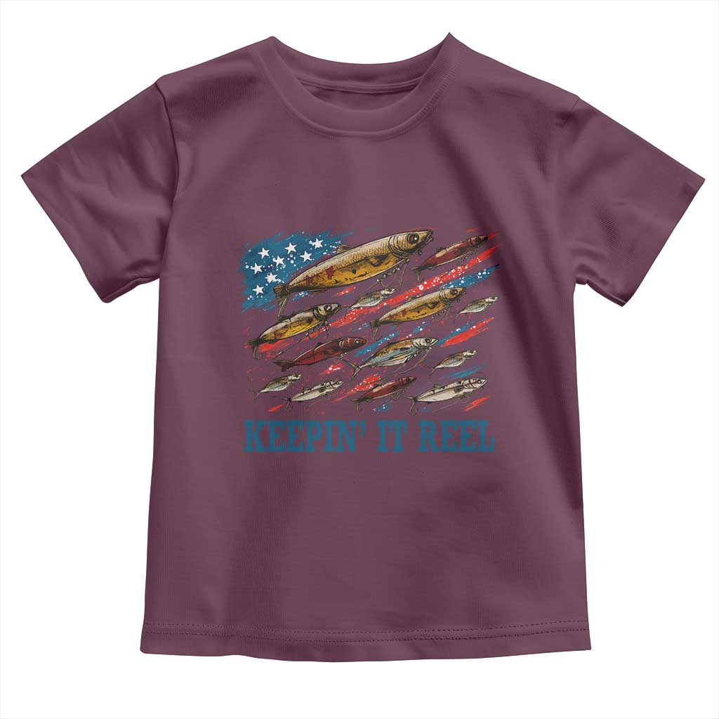 Funny Fisherman Keepin It Reel Toddler T Shirt Fishing Lure American Flag Bass Fishing TS11 Maroon Print Your Wear