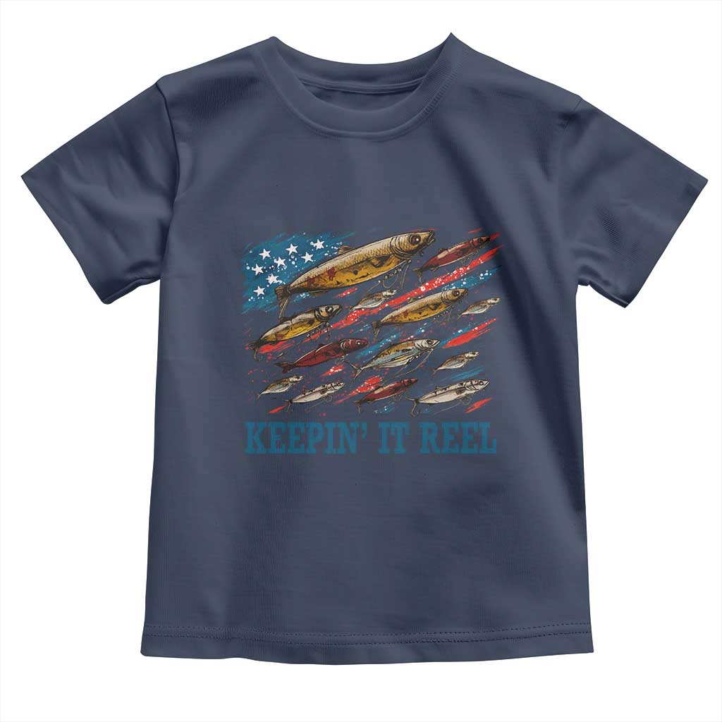 Funny Fisherman Keepin It Reel Toddler T Shirt Fishing Lure American Flag Bass Fishing TS11 Navy Print Your Wear