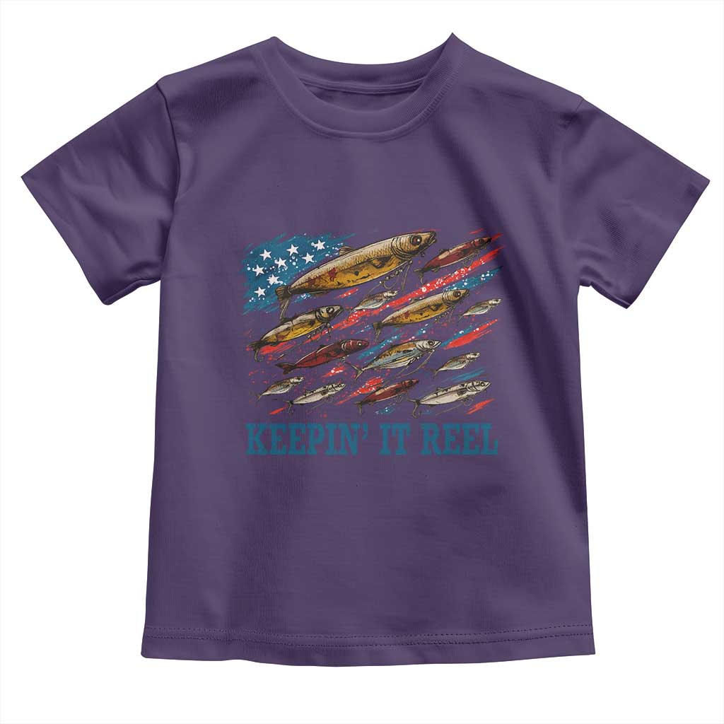 Funny Fisherman Keepin It Reel Toddler T Shirt Fishing Lure American Flag Bass Fishing TS11 Purple Print Your Wear