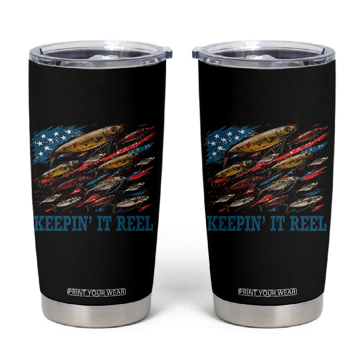 Funny Fisherman Keepin It Reel Tumbler Cup Fishing Lure American Flag Bass Fishing TS11 Black Print Your Wear