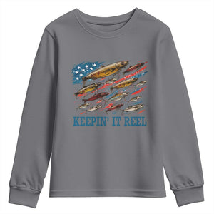 Funny Fisherman Keepin It Reel Youth Sweatshirt Fishing Lure American Flag Bass Fishing TS11 Charcoal Print Your Wear