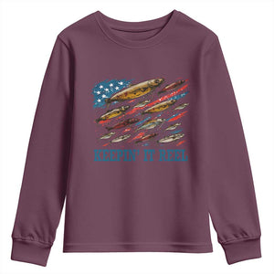 Funny Fisherman Keepin It Reel Youth Sweatshirt Fishing Lure American Flag Bass Fishing TS11 Maroon Print Your Wear