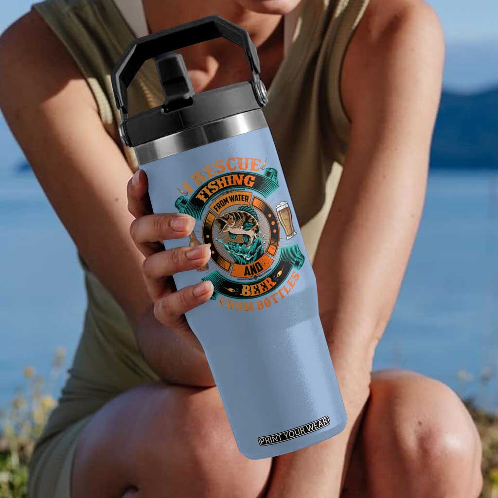 Funny Fishing Drinking Flip Straw Tumbler I Rescue Fish From Water And Beer From Bottles TS09 One Size: 30 oz Light Blue Print Your Wear