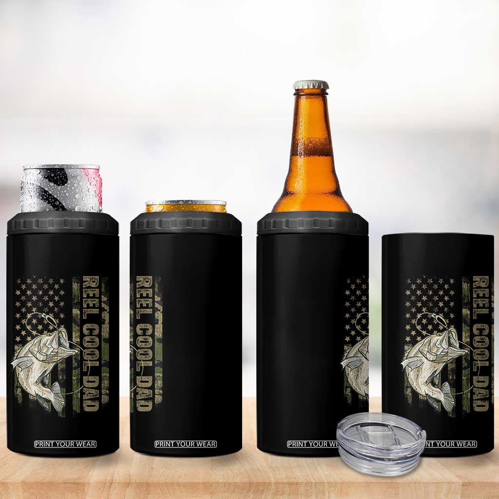 Funny Fishing Vintage Reel Cool Dad 4 in 1 Can Cooler Tumbler Camo American Flag USA Bass Fish Fisherman TS10 Print Your Wear