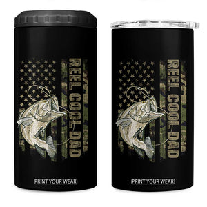 Funny Fishing Vintage Reel Cool Dad 4 in 1 Can Cooler Tumbler Camo American Flag USA Bass Fish Fisherman TS10 One Size: 16 oz Black Print Your Wear