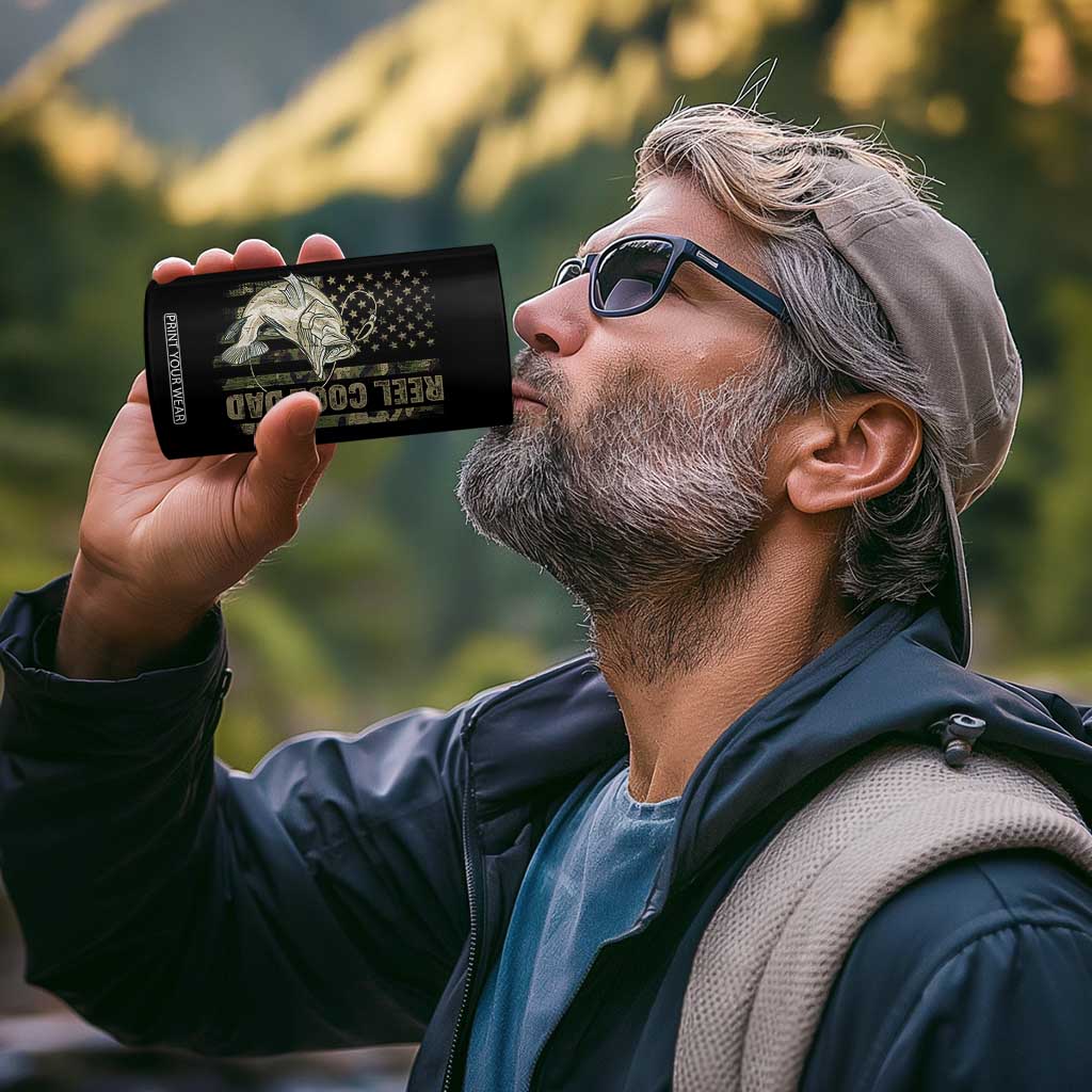 Funny Fishing Vintage Reel Cool Dad 4 in 1 Can Cooler Tumbler Camo American Flag USA Bass Fish Fisherman TS10 Print Your Wear