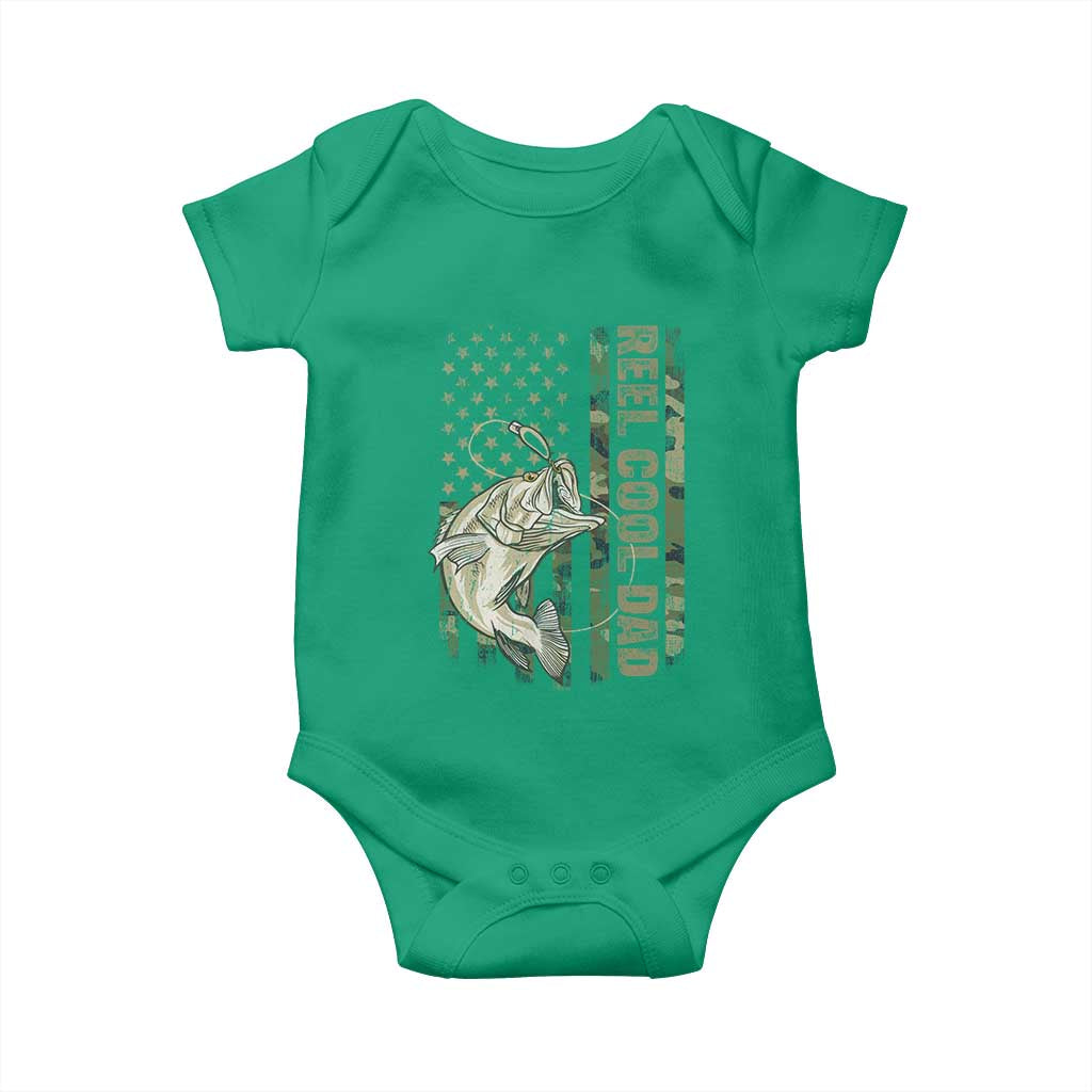Funny Fishing Vintage Reel Cool Dad Baby Onesie Camo American Flag USA Bass Fish Fisherman TS10 Irish Green Print Your Wear