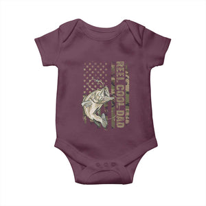 Funny Fishing Vintage Reel Cool Dad Baby Onesie Camo American Flag USA Bass Fish Fisherman TS10 Maroon Print Your Wear