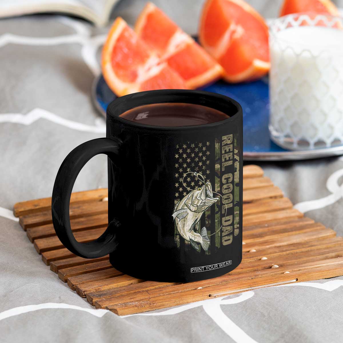 Funny Fishing Vintage Reel Cool Dad Coffee Mug Camo American Flag USA Bass Fish Fisherman TS10 Print Your Wear