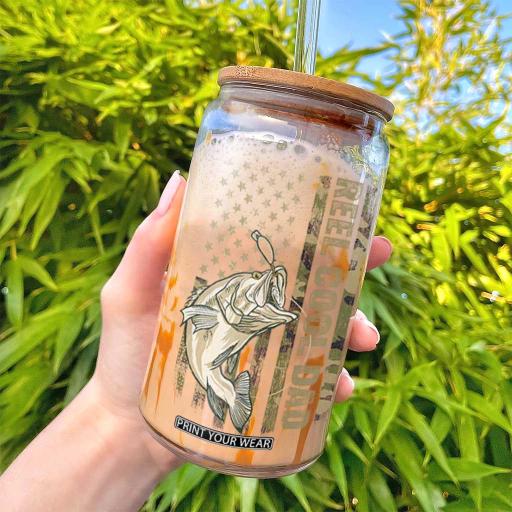 Funny Fishing Vintage Reel Cool Dad Glass Can Camo American Flag USA Bass Fish Fisherman TS10 Print Your Wear