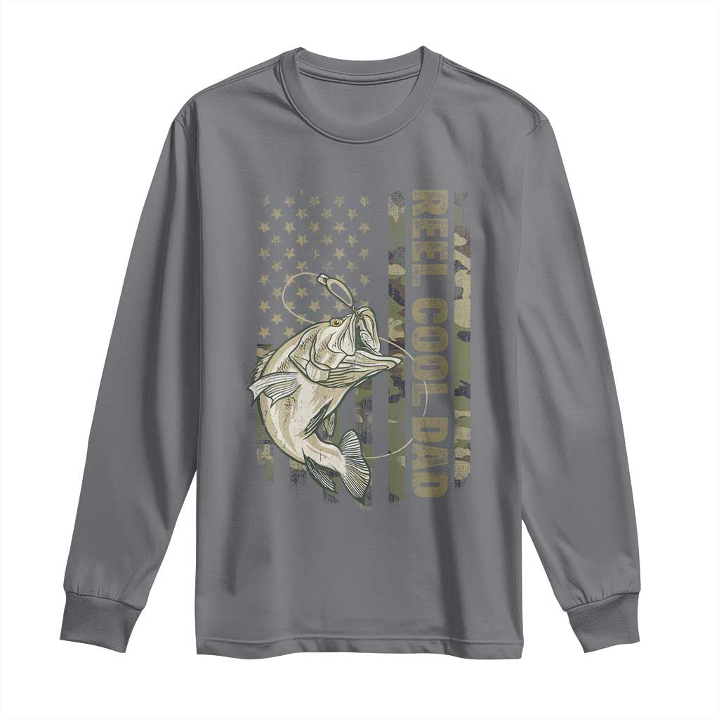 Funny Fishing Vintage Reel Cool Dad Long Sleeve Shirt Camo American Flag USA Bass Fish Fisherman TS10 Charcoal Print Your Wear