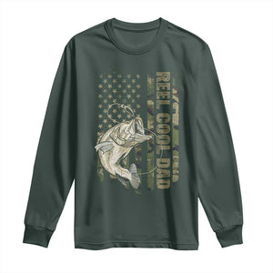 Funny Fishing Vintage Reel Cool Dad Long Sleeve Shirt Camo American Flag USA Bass Fish Fisherman TS10 Dark Forest Green Print Your Wear