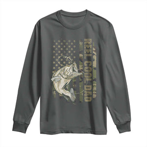 Funny Fishing Vintage Reel Cool Dad Long Sleeve Shirt Camo American Flag USA Bass Fish Fisherman TS10 Dark Heather Print Your Wear