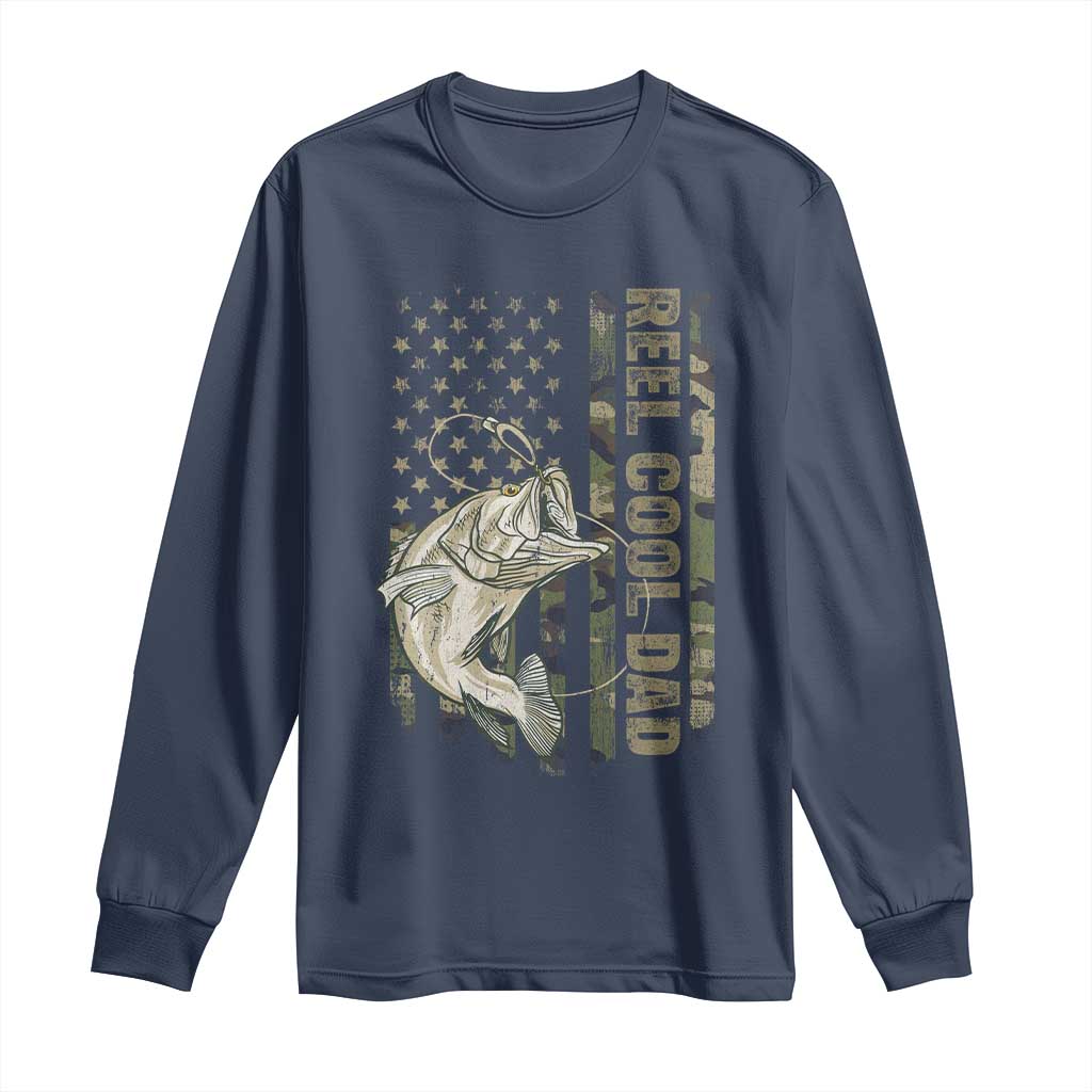 Funny Fishing Vintage Reel Cool Dad Long Sleeve Shirt Camo American Flag USA Bass Fish Fisherman TS10 Navy Print Your Wear