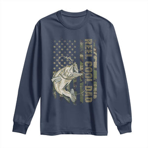 Funny Fishing Vintage Reel Cool Dad Long Sleeve Shirt Camo American Flag USA Bass Fish Fisherman TS10 Navy Print Your Wear