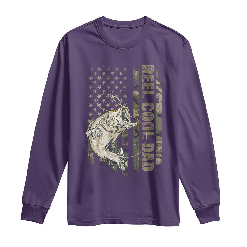 Funny Fishing Vintage Reel Cool Dad Long Sleeve Shirt Camo American Flag USA Bass Fish Fisherman TS10 S Purple Print Your Wear