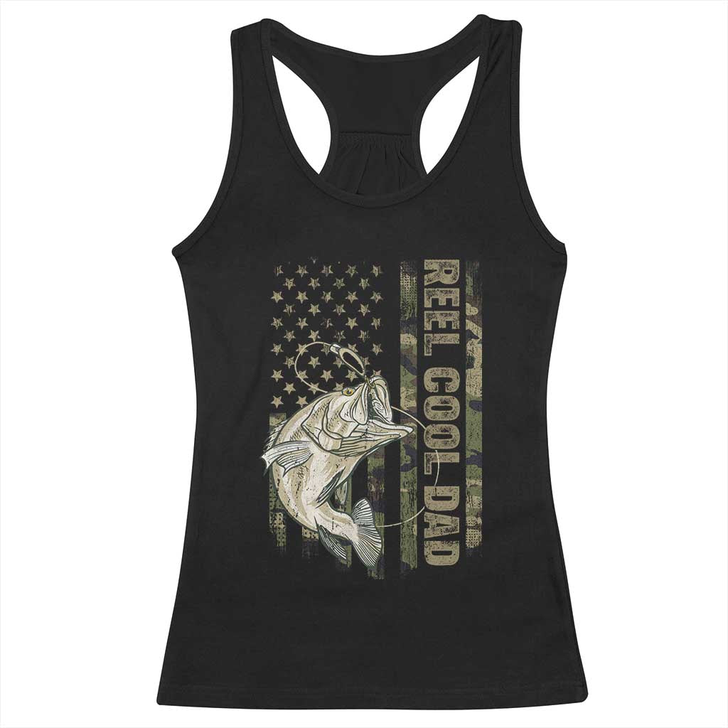Funny Fishing Vintage Reel Cool Dad Racerback Tank Top Camo American Flag USA Bass Fish Fisherman TS10 Black Print Your Wear