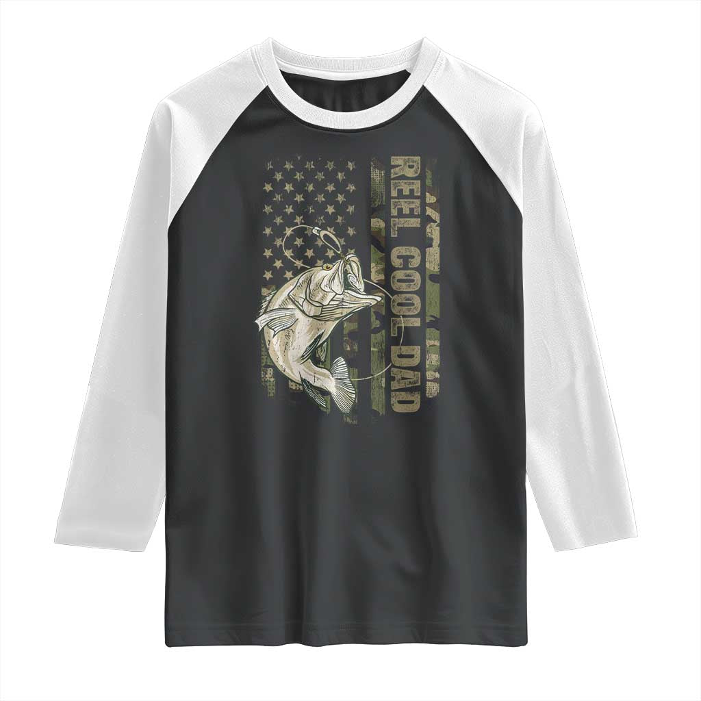 Funny Fishing Vintage Reel Cool Dad Raglan Shirt Camo American Flag USA Bass Fish Fisherman TS10 Black White Print Your Wear