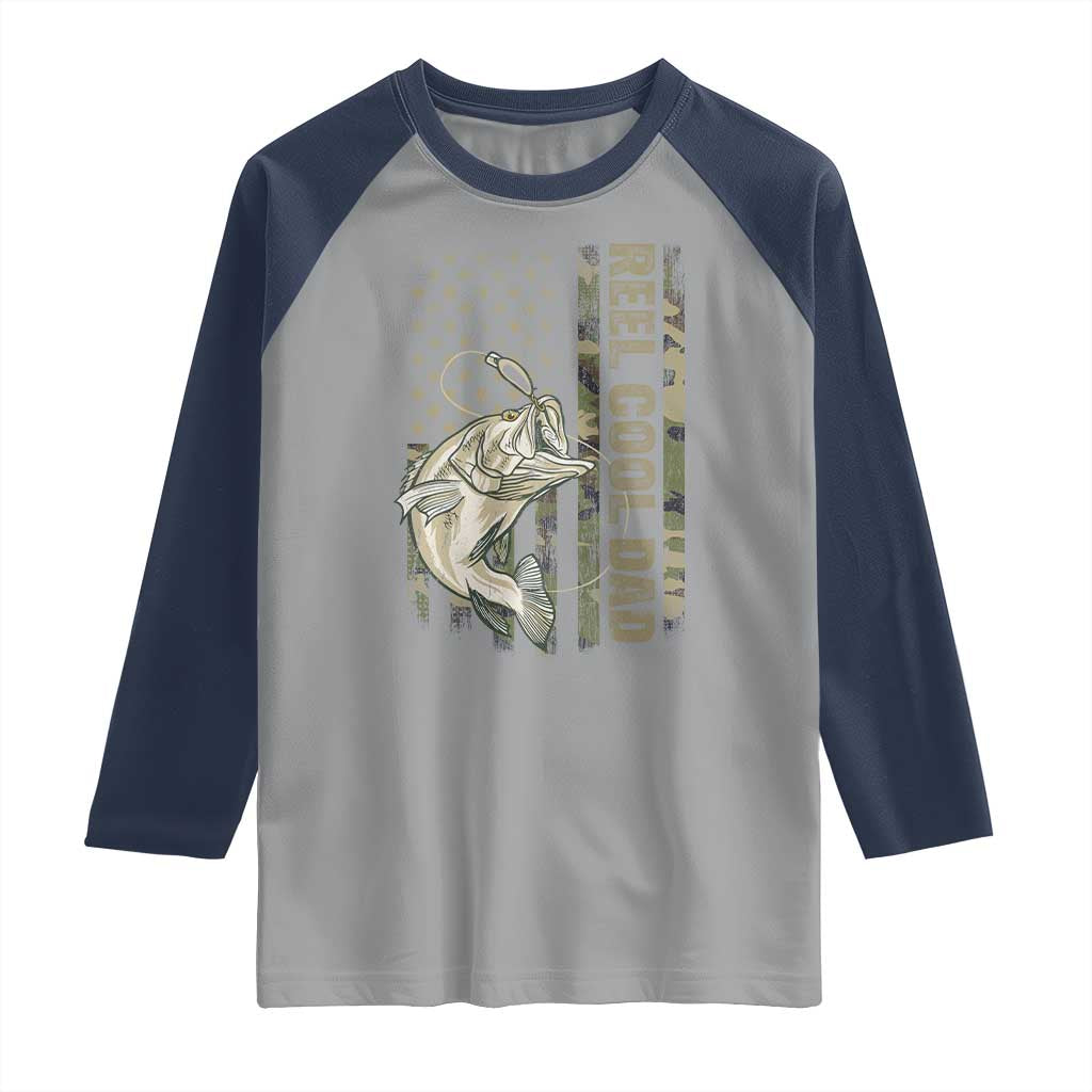 Funny Fishing Vintage Reel Cool Dad Raglan Shirt Camo American Flag USA Bass Fish Fisherman TS10 Sport Gray Navy Print Your Wear