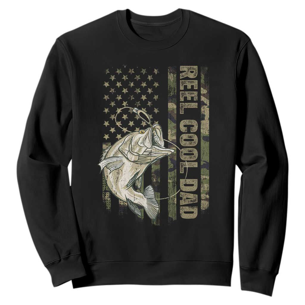 Funny Fishing Vintage Reel Cool Dad Sweatshirt Camo American Flag USA Bass Fish Fisherman TS10 Black Print Your Wear