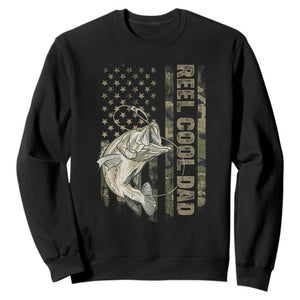 Funny Fishing Vintage Reel Cool Dad Sweatshirt Camo American Flag USA Bass Fish Fisherman TS10 Black Print Your Wear