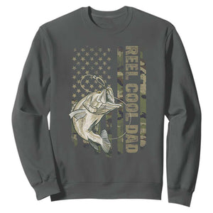 Funny Fishing Vintage Reel Cool Dad Sweatshirt Camo American Flag USA Bass Fish Fisherman TS10 Dark Heather Print Your Wear